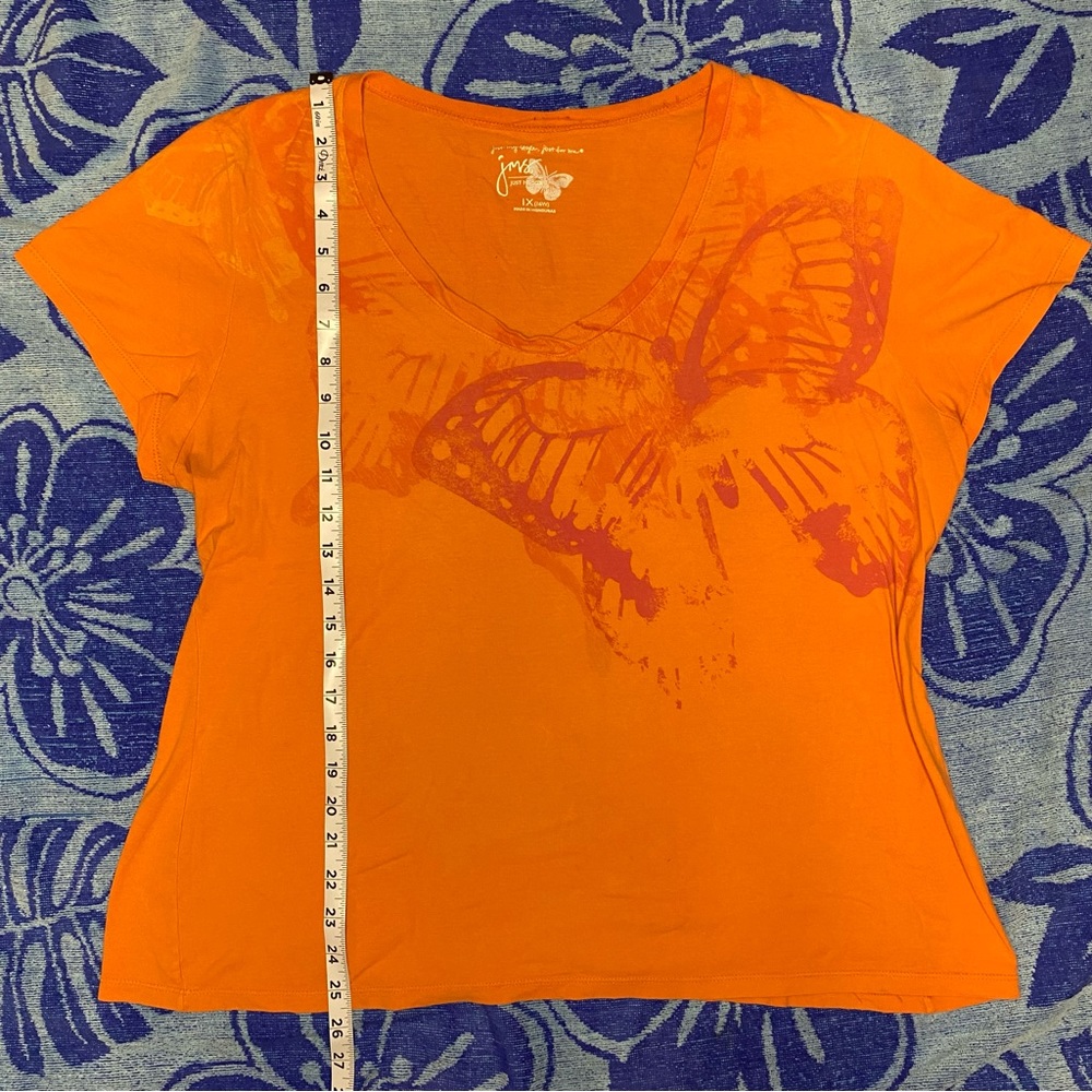 cute 2000s y2k orange tee with butterfly design